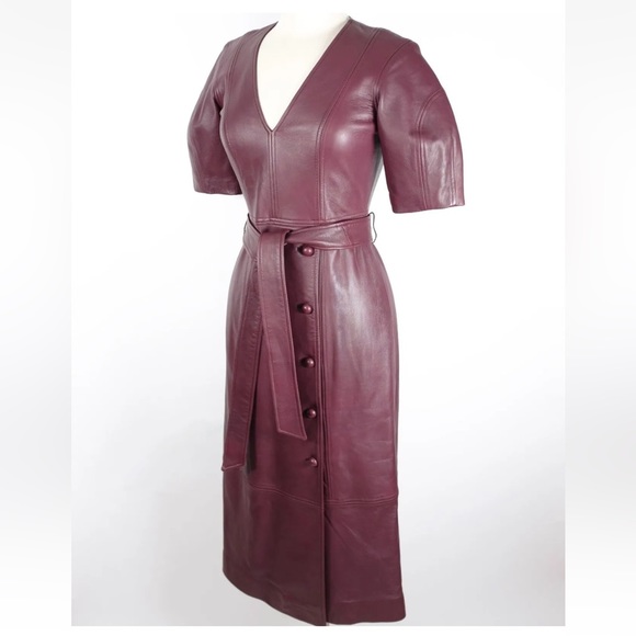 KATE SPADE NEW YORK Cherrywood Leather Dress Tie Waist Midi Size 4 $1995 Small - Picture 14 of 15